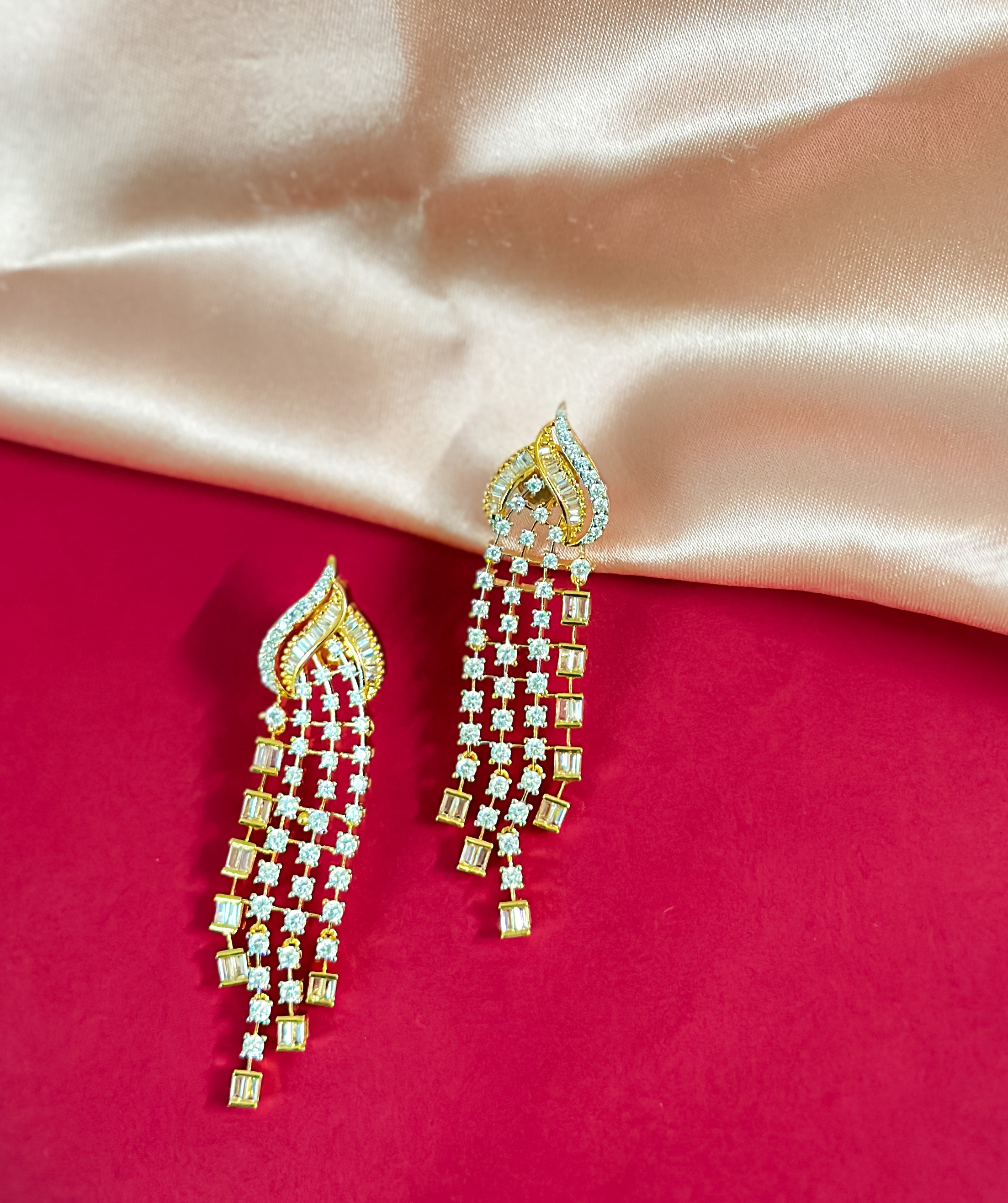 Triple Radiance: American Diamond Earrings